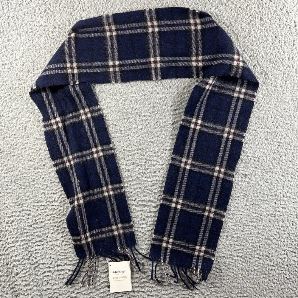 Edinburgh Lambswool Scarf Thomson Navy Plaid Tartan 100% Lambswool NWT Scotland